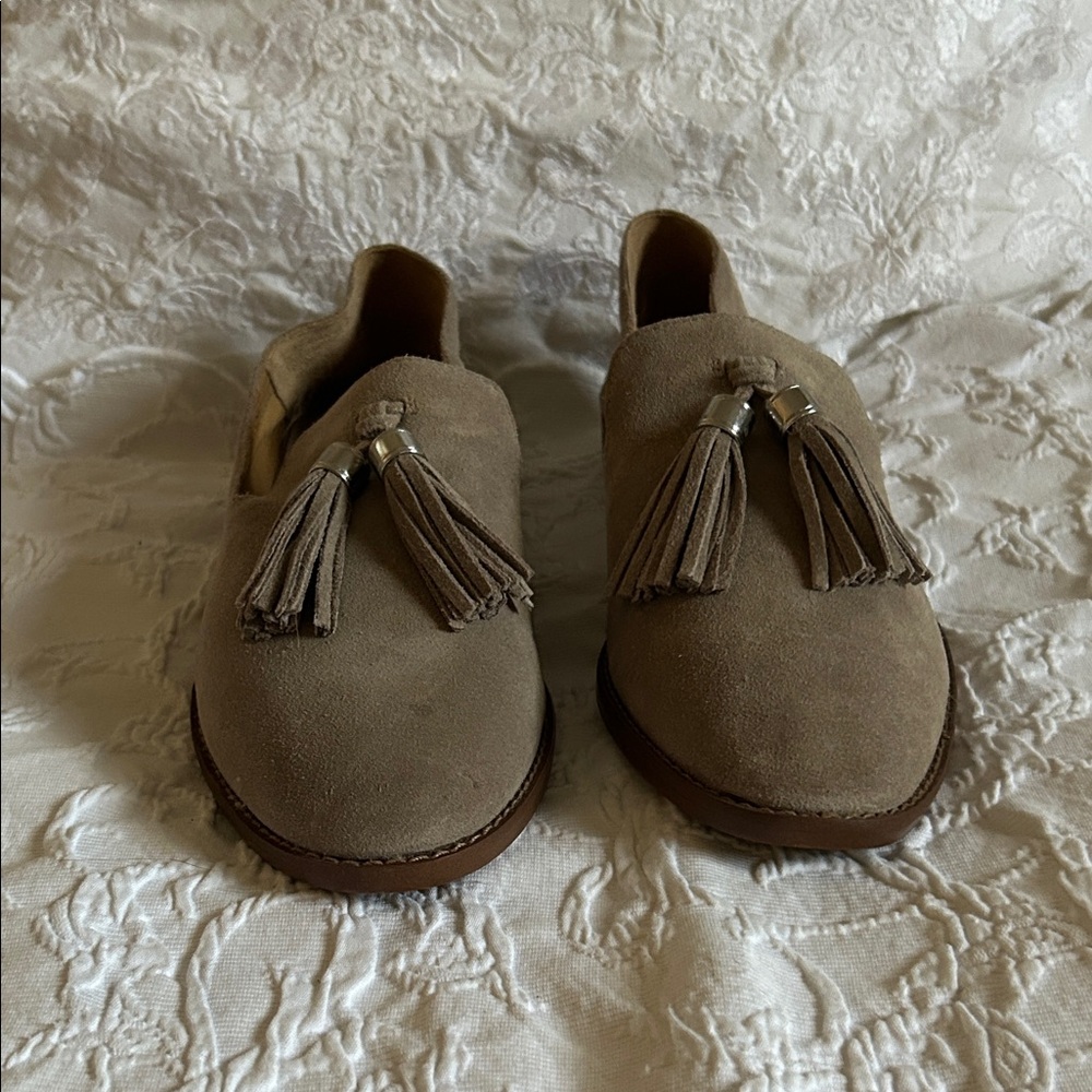 Franco Sarto Tan Suede Loafers with Tassels
